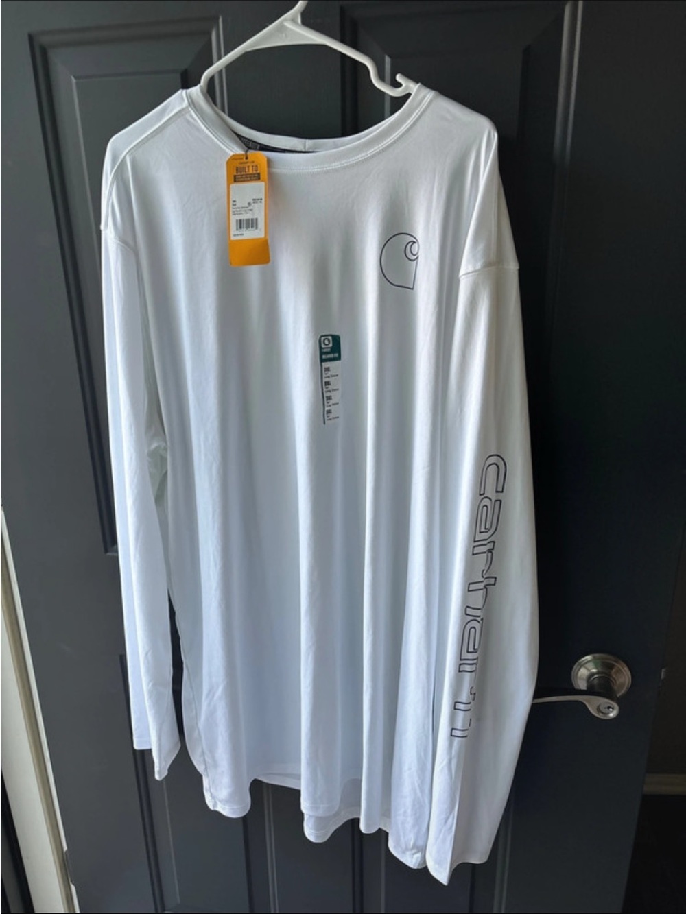Carhartt White Long-Sleeve Logo Tee with Sleeve Branding